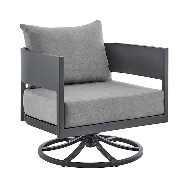 Argiope 3 Piece Patio Outdoor Swivel Seating Set In Dark Grey Aluminum With Grey Cushions